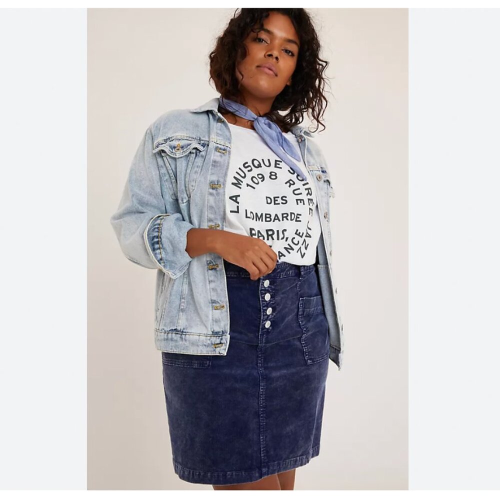Anthropologie Pilcro Talia Navy Button Fly Corduroy Mini Skirt Size 16 W Plus
